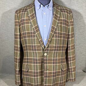 Men's Brooks Brothers Silk/Linen Plaid Sports Jacket, Size 46L